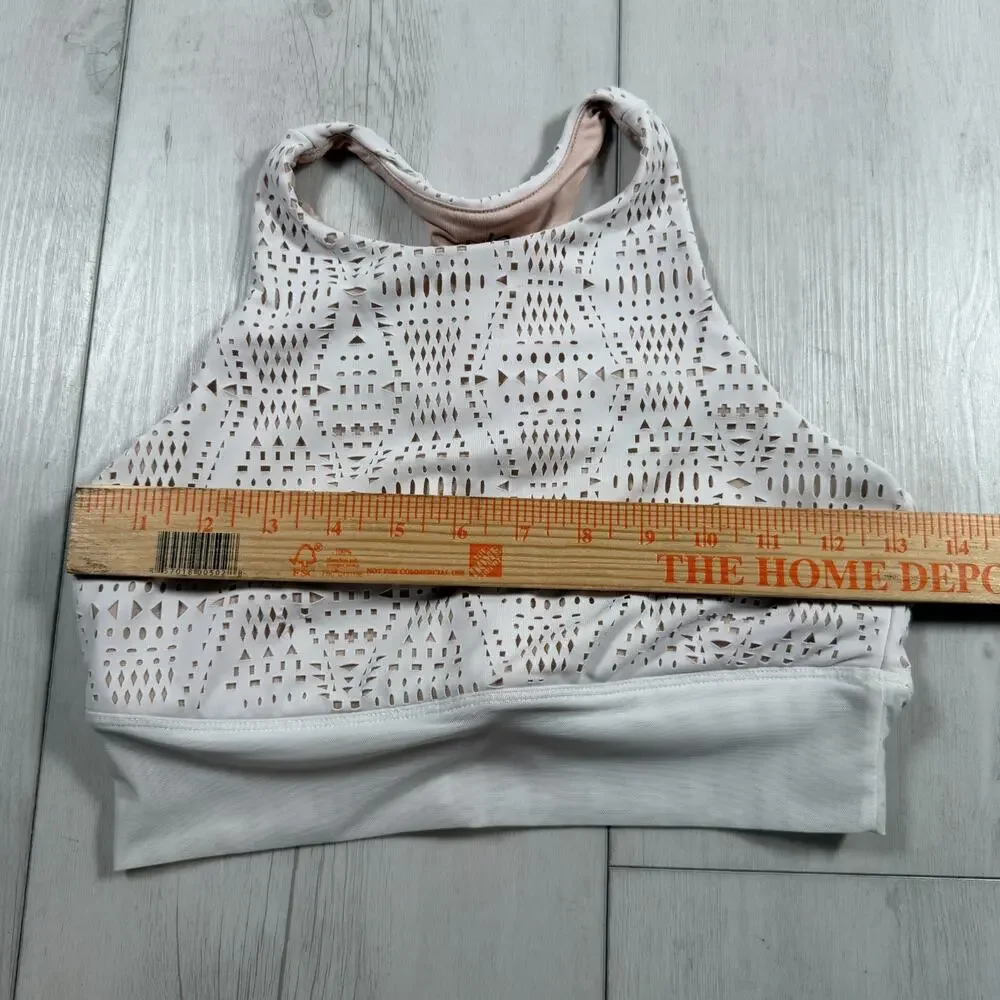 Alo Yoga Women's Small Laser Cut Racerback Sports Bra White Pilates Activewear
